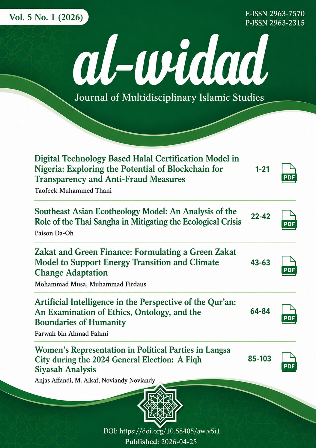 					View Vol. 5 No. 1 (2026): Al-Widad: Journal of Multidisciplinary Islamic Studies
				
